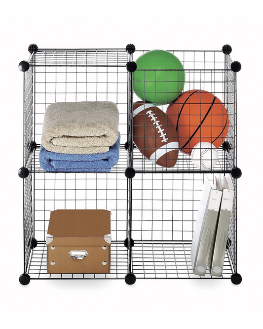4 Cube Storage Organizer - Wire Grid Closet and Shelves, Stackable, Black 14"x14"x14"