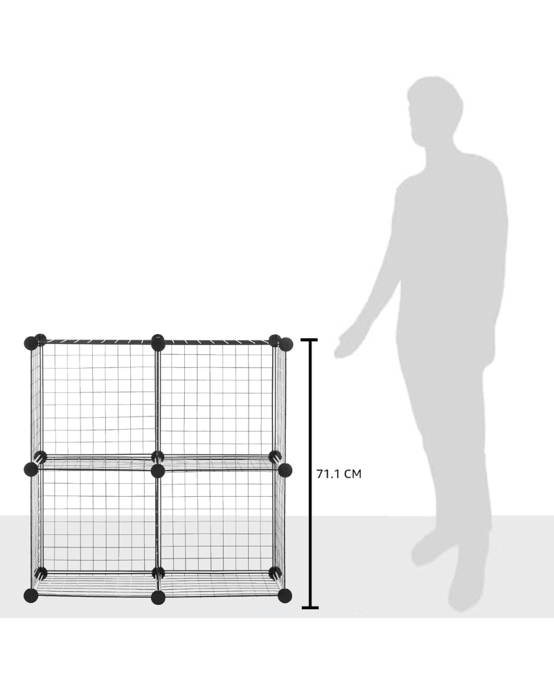 4 Cube Storage Organizer - Wire Grid Closet and Shelves, Stackable, Black 14"x14"x14"