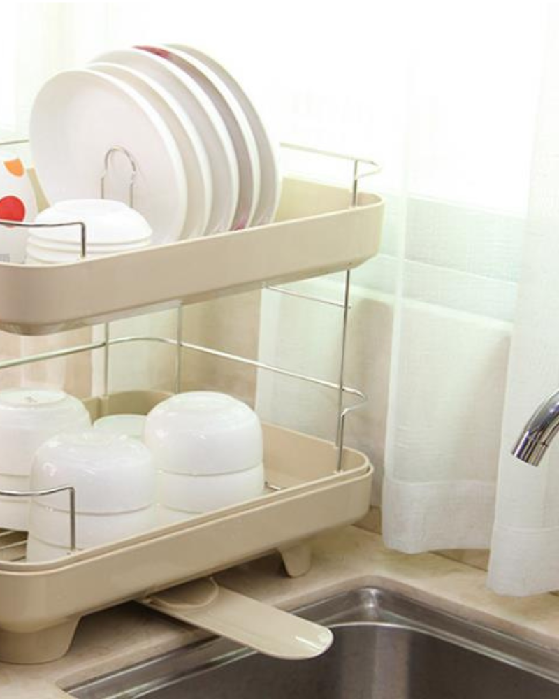 Curve 2-Story Beige Dish Rack