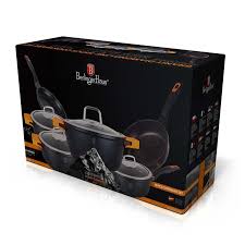 Berlinger Haus 11 Pcs Cookware Set, Granit Diamond LineFree 6Pcs Silicone Handle