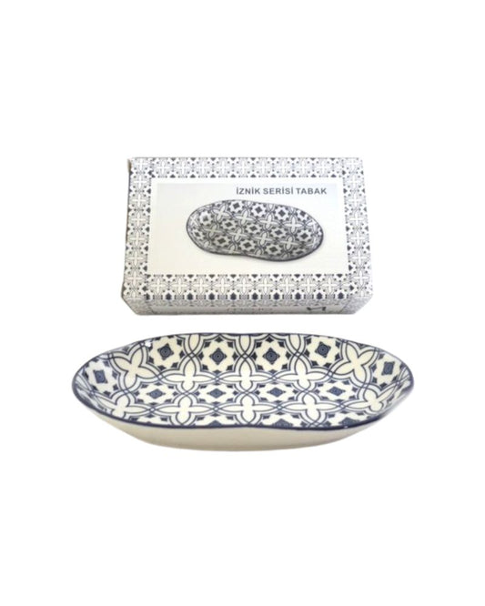 Oval Porcelain Dish Blue Design 20x12cm - 4pc / Box