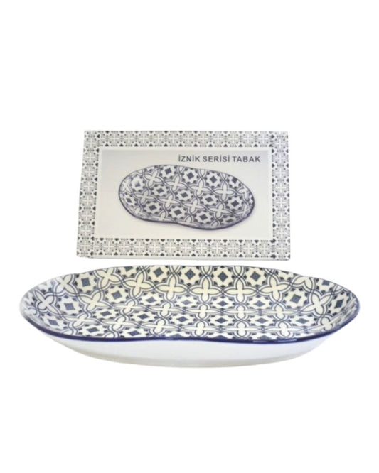 Oval Porcelain Dish Blue Design 30x18cm - 2pc / Box