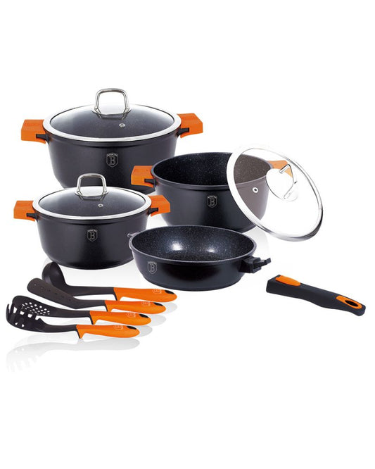Berlinger Haus 11 Pcs Cookware Set, Granit Diamond LineFree 6Pcs Silicone Handle