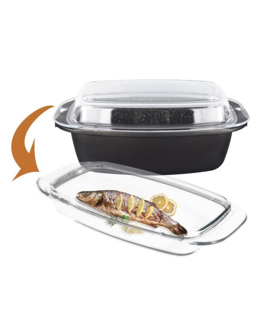 Roaster Pot With Heat Resistant Glass Lid, Granit Diamond Line  2 in 1