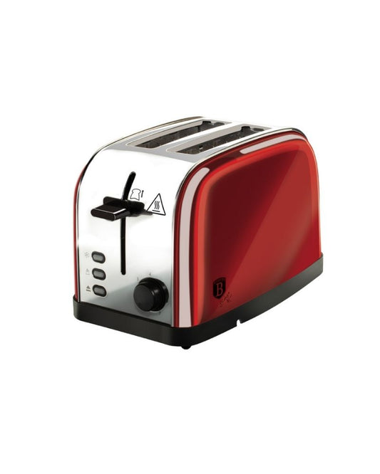 Sleek Red and Silver Metallic Toaster