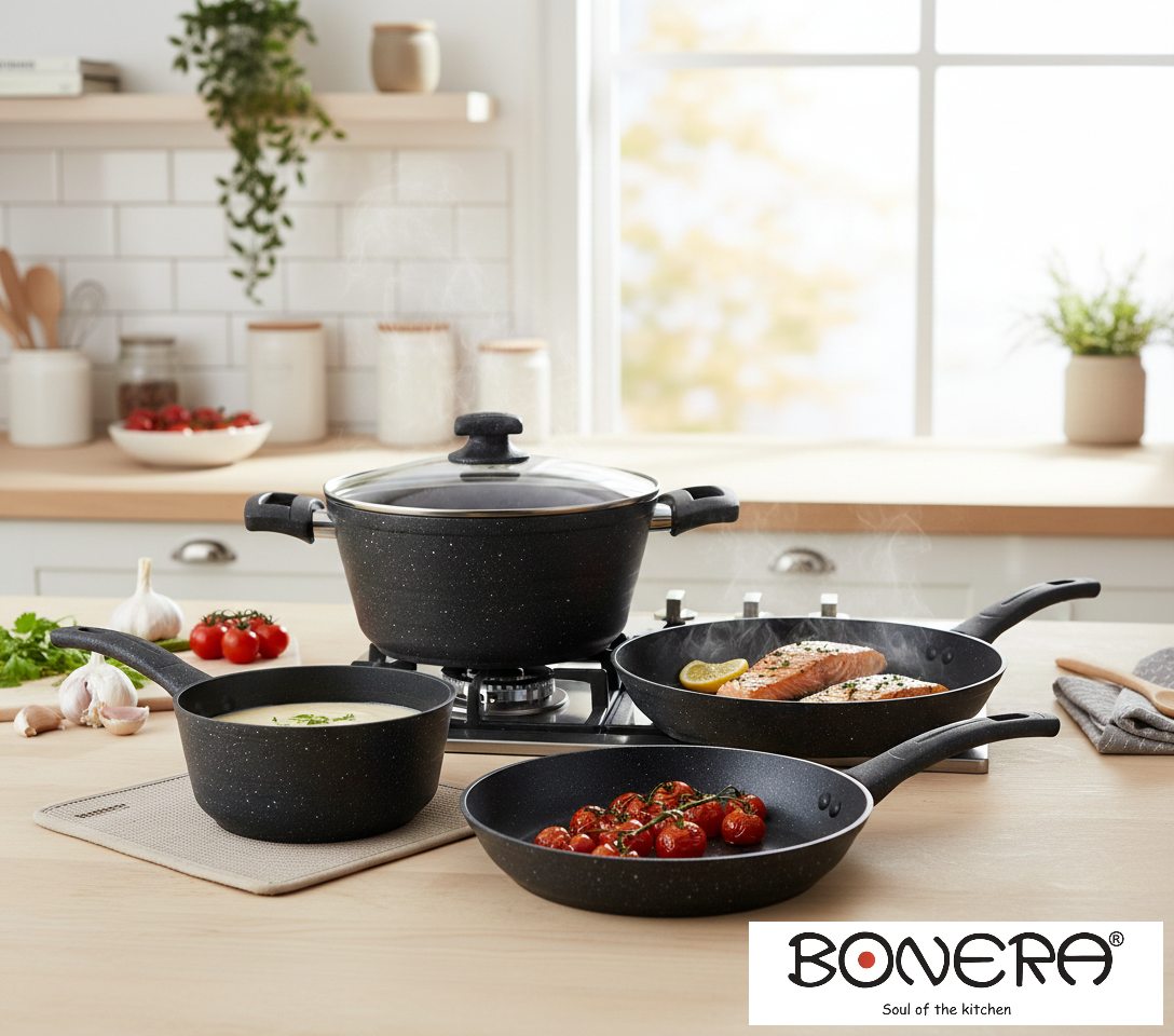 Zenith Set:  Forged Aluminium 5pieces Granite Set 3mm:  
16cm Casserole
24cm Pot with Lid
20 and 24cm Frypan