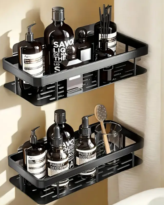 Reinhaus Black Rectangular Bathroom Racks 30.5x13x5.5cm Aluminium Alloy 2 pieces