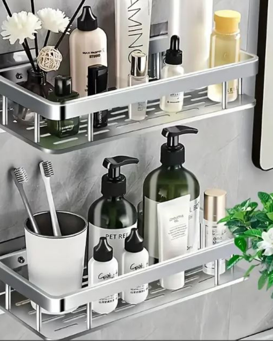 Reinhaus Silver Rectrangular Bathroom Racks 30.5x13x5.5cm Aluminium Alloy 2 pieces