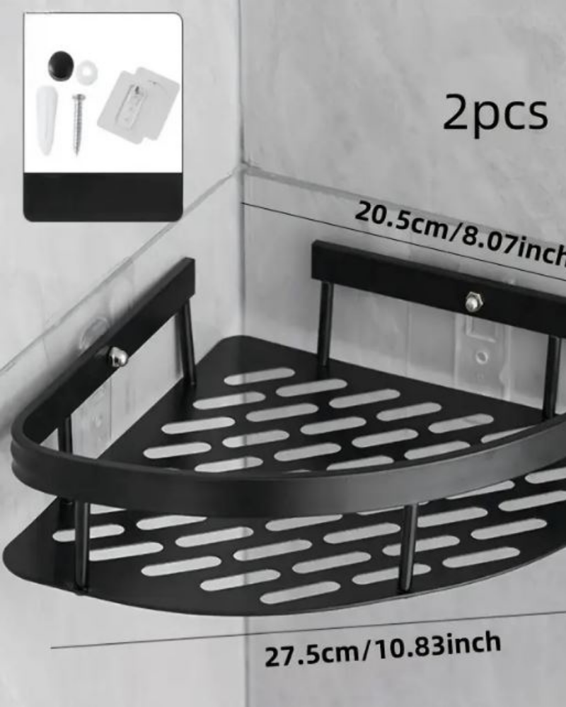 Reinhaus Black Corner Bathroom Racks Aluminium Alloy 2 pieces 27.5x20.5x5cm