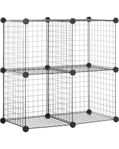 4 Cube Storage Organizer - Wire Grid Closet and Shelves, Stackable, Black 14"x14"x14"