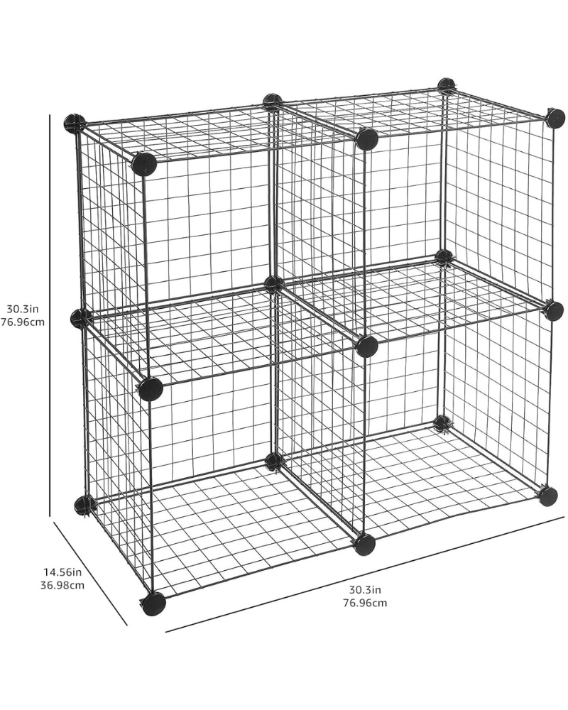 4 Cube Storage Organizer - Wire Grid Closet and Shelves, Stackable, Black 14"x14"x14"