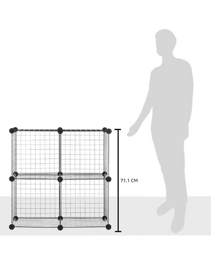 4 Cube Storage Organizer - Wire Grid Closet and Shelves, Stackable, Black 14"x14"x14"
