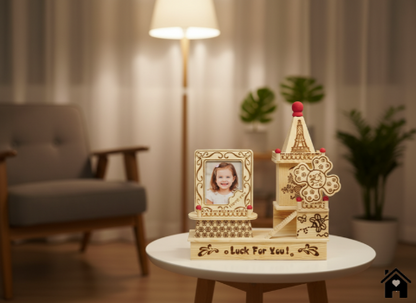 Charming Wooden Music Box with Decorative Touches