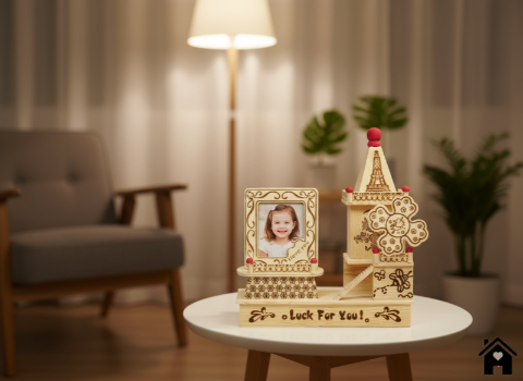 Charming Wooden Music Box with Decorative Touches