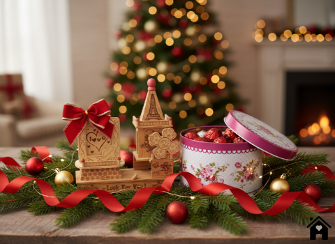 Charming Wooden Music Box with Decorative Touches