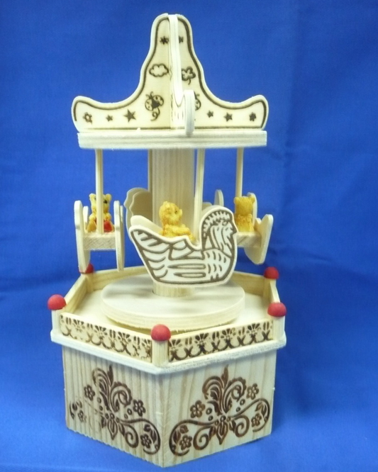 Merlin Carousel Wood Music Box Figurine 9*9*19cm