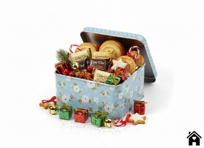 Square Vintage Floral Tin Box – Blue Decorative Metal Storage Container