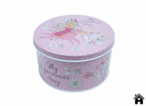Charming Pink Round Tin with Girl and Horse Design